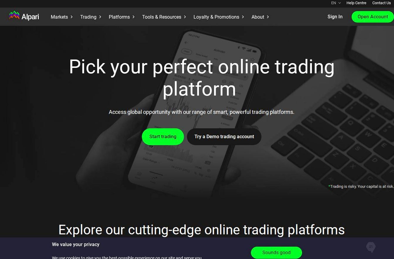 The platform page on the Alpari website