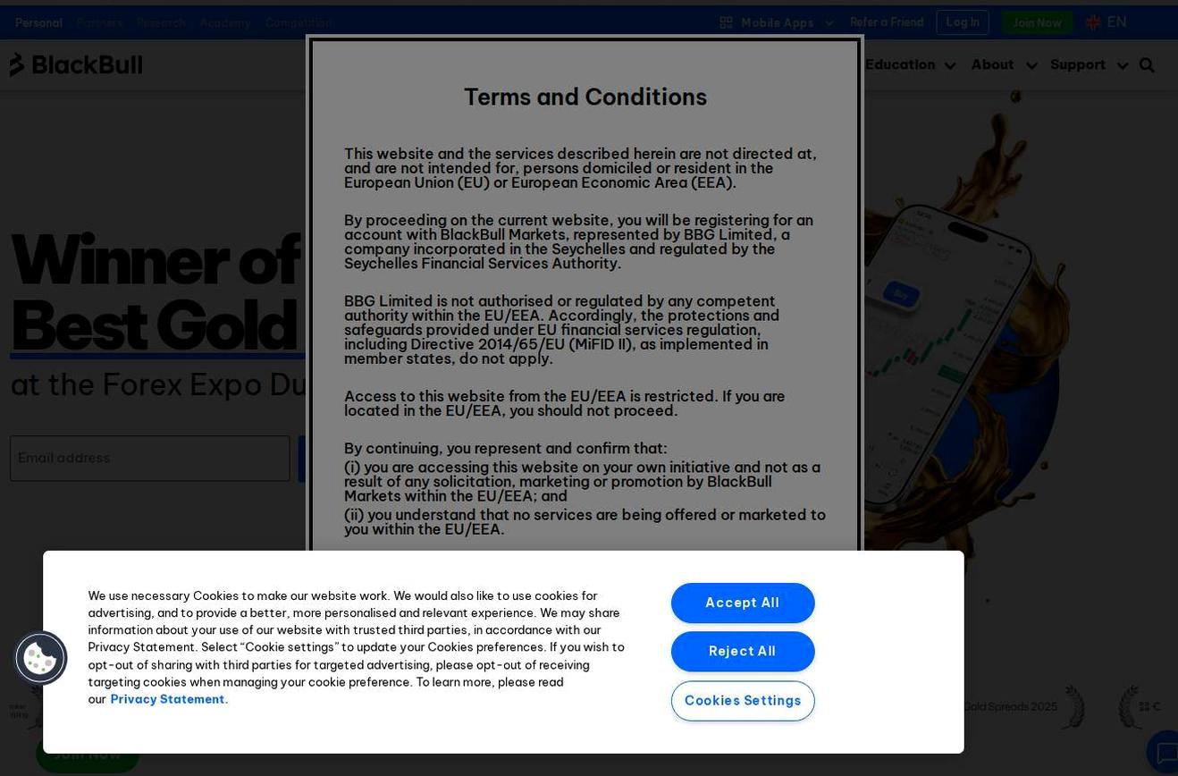 Screenshot of the BlackBull Markets website