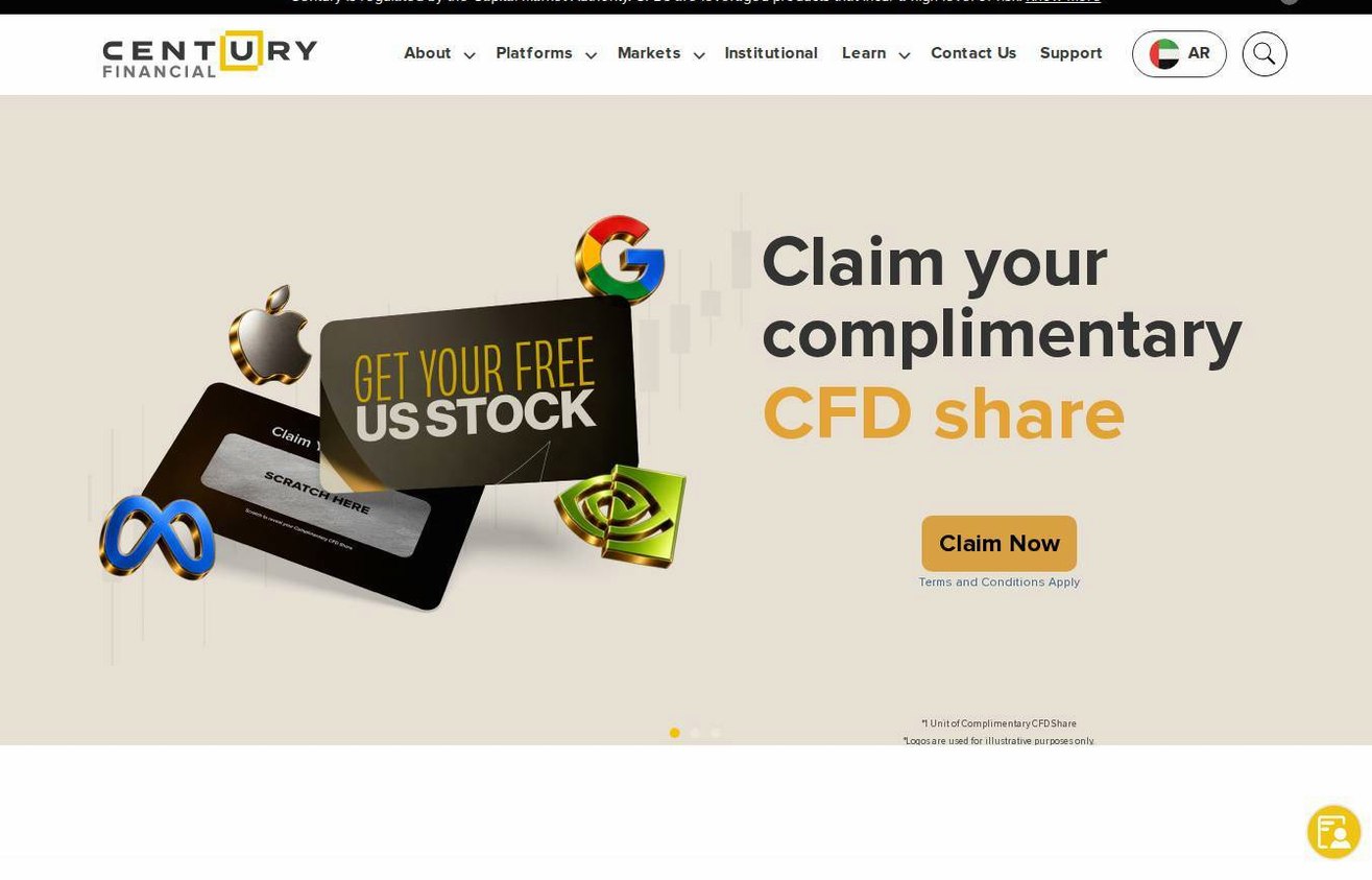 Screenshot of the Century Financial website