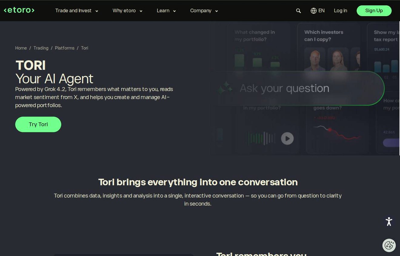 The platform page on the eToro website