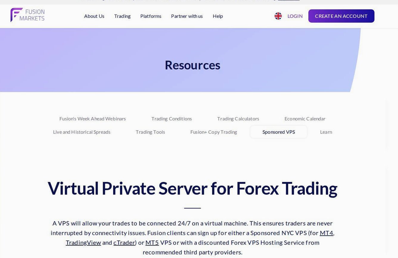 The platform page on the Fusion Markets website