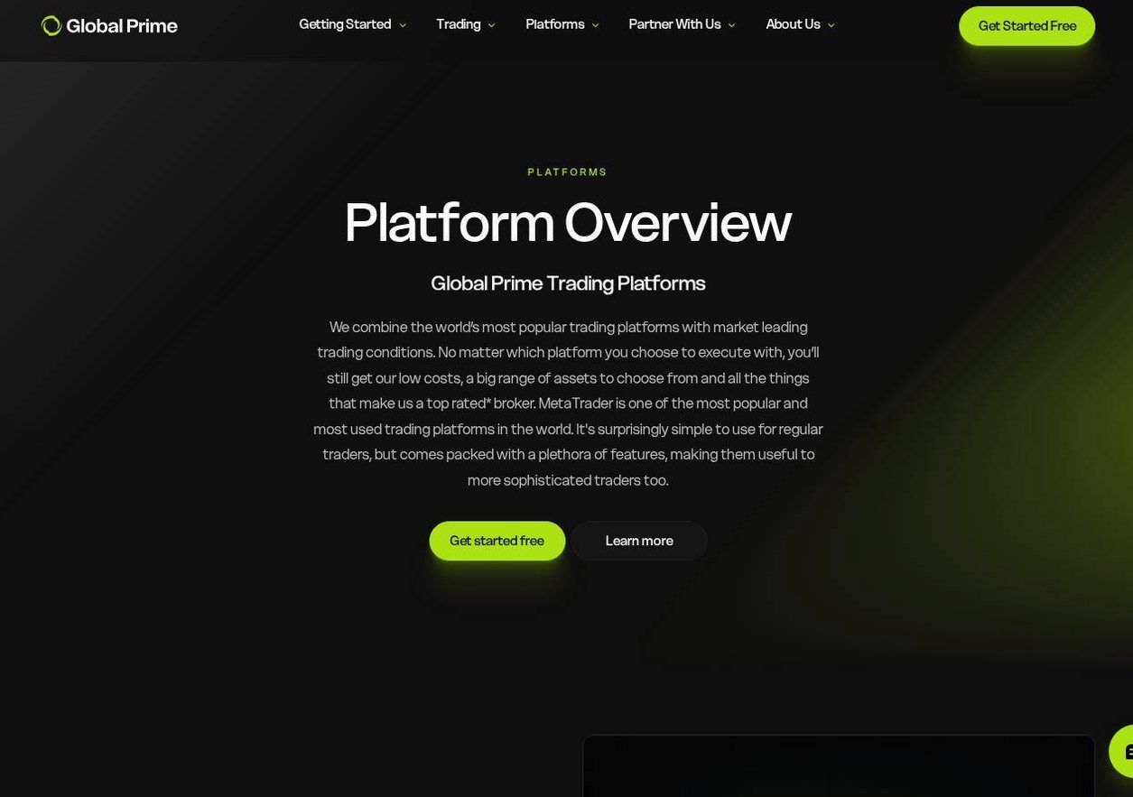 The platform page on the Global Prime website