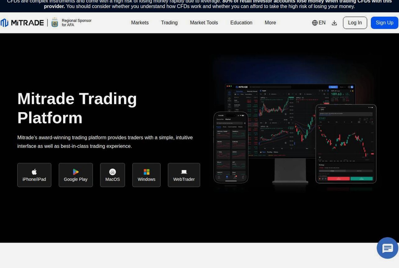 The platform page on the Mitrade website