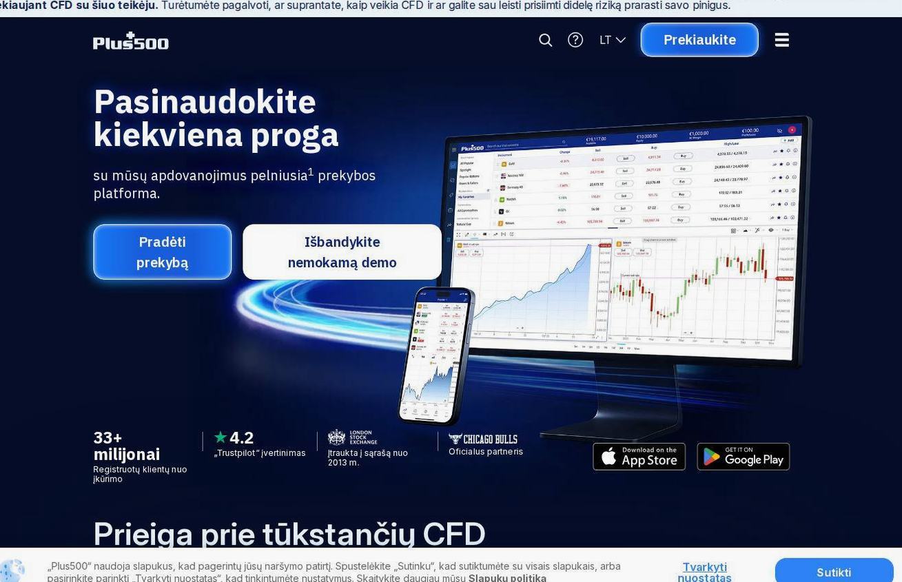 Screenshot of the Plus500 website