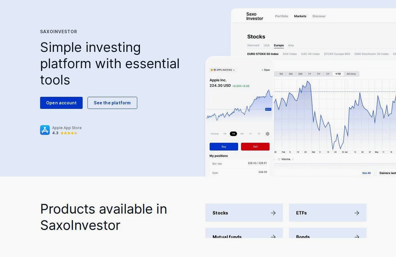 The platform page on the Saxo Bank website