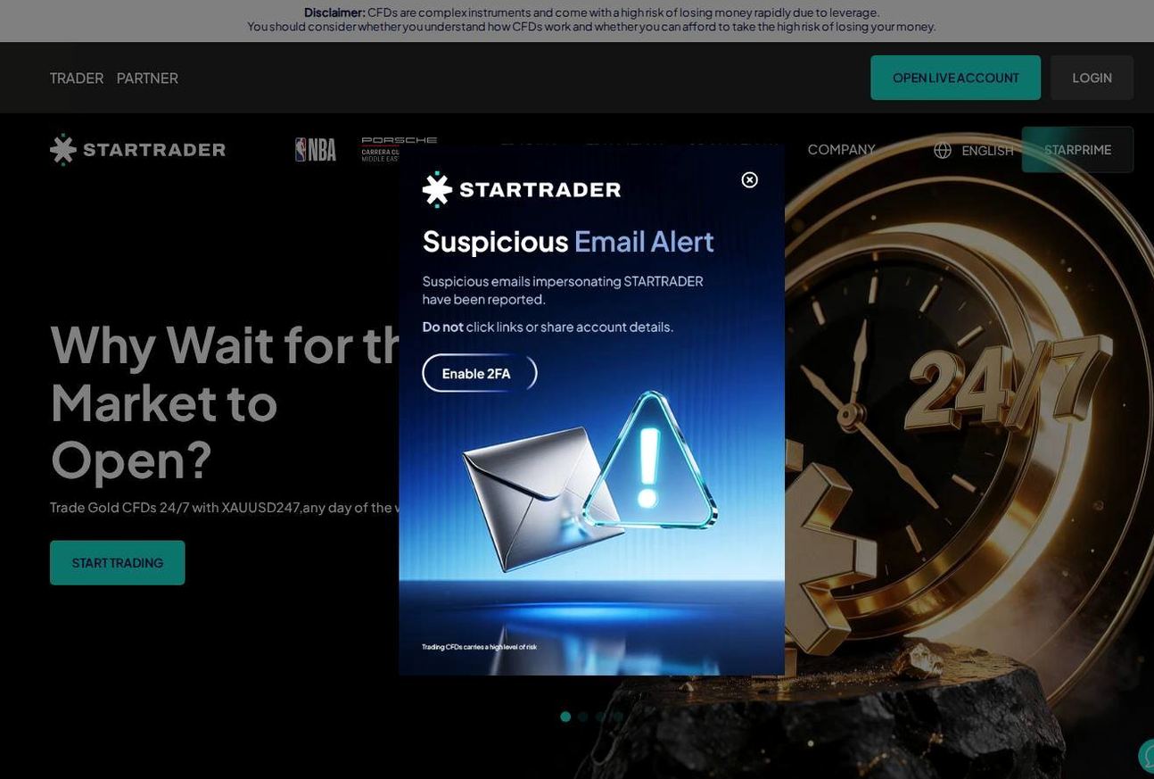 Screenshot of the STARTRADER website