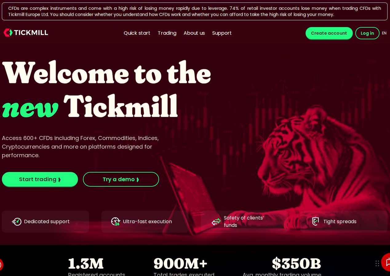Screenshot of the Tickmill website