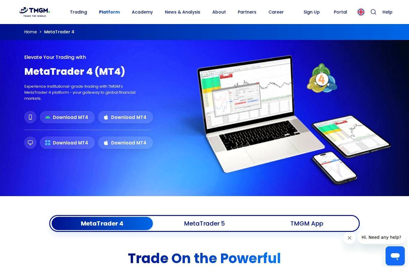 The platform page on the TMGM website