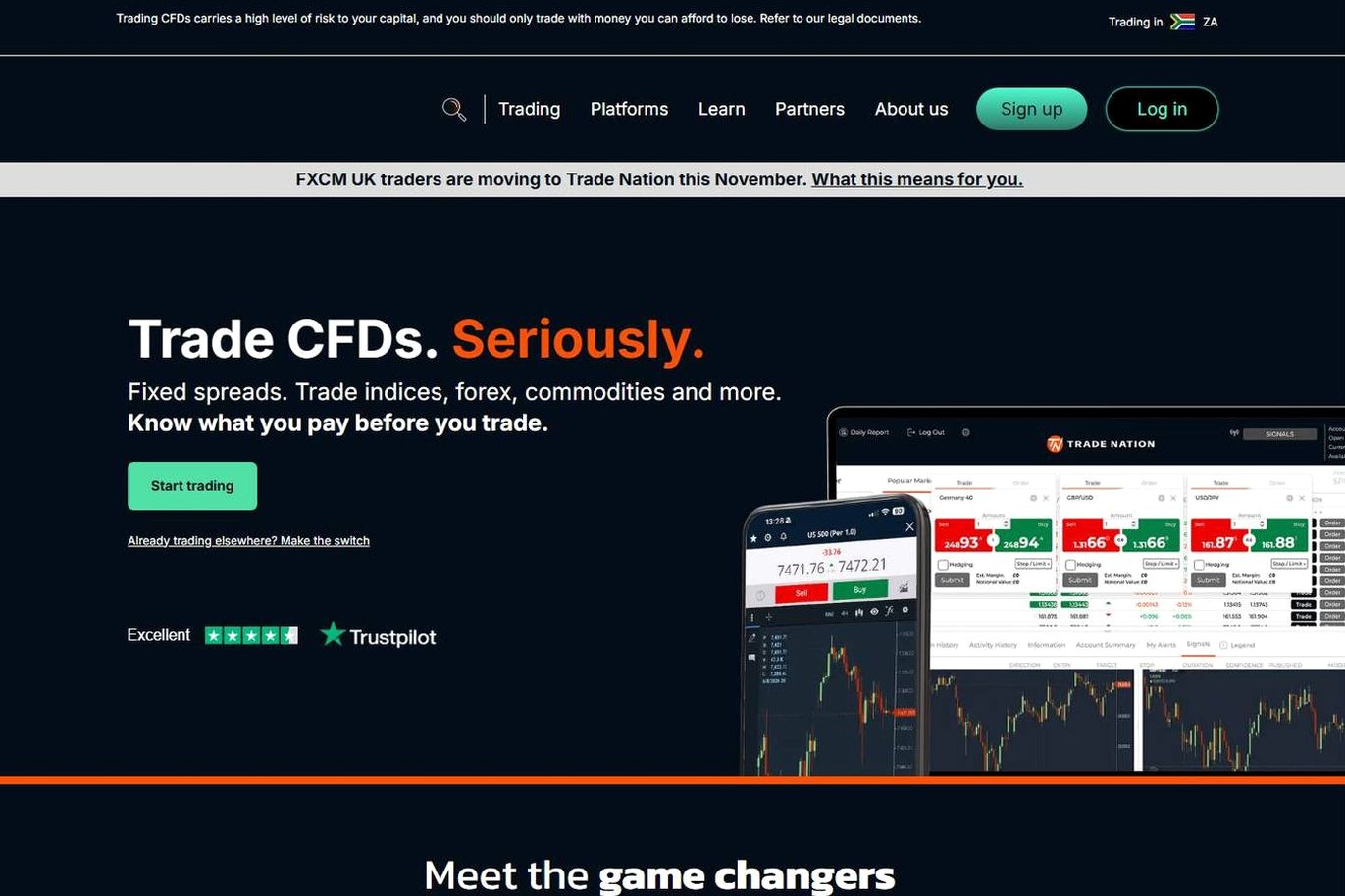 Screenshot of the Trade Nation website