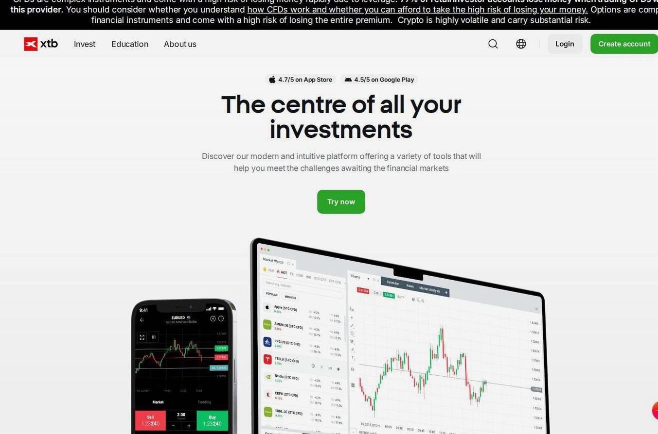 The platform page on the XTB website