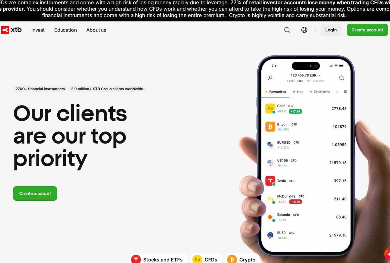 Screenshot of the XTB website